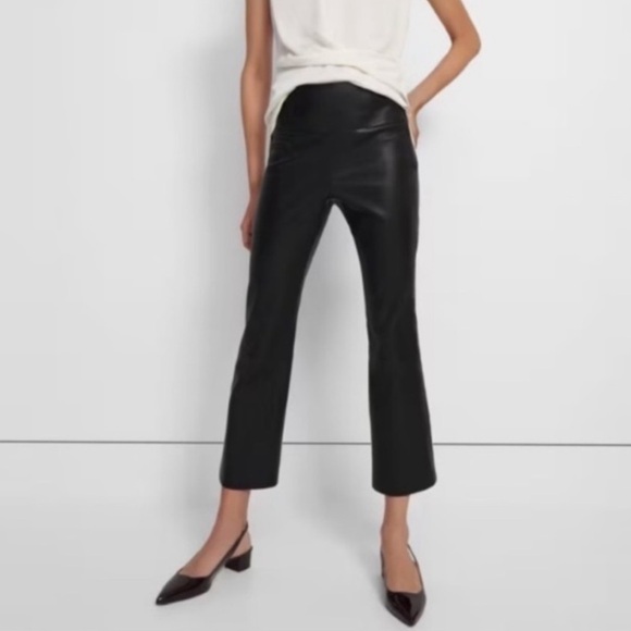 Theory Leather Pants Yoke Urban Crop Flare in Black - Picture 1 of 6